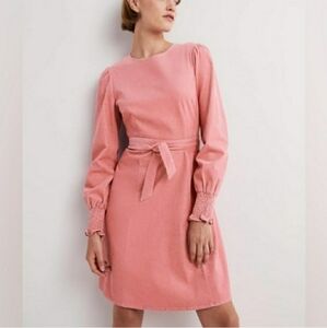 Boden Smocked Cuff Corduroy Pink Long-Sleeve Dress sz 16/18L